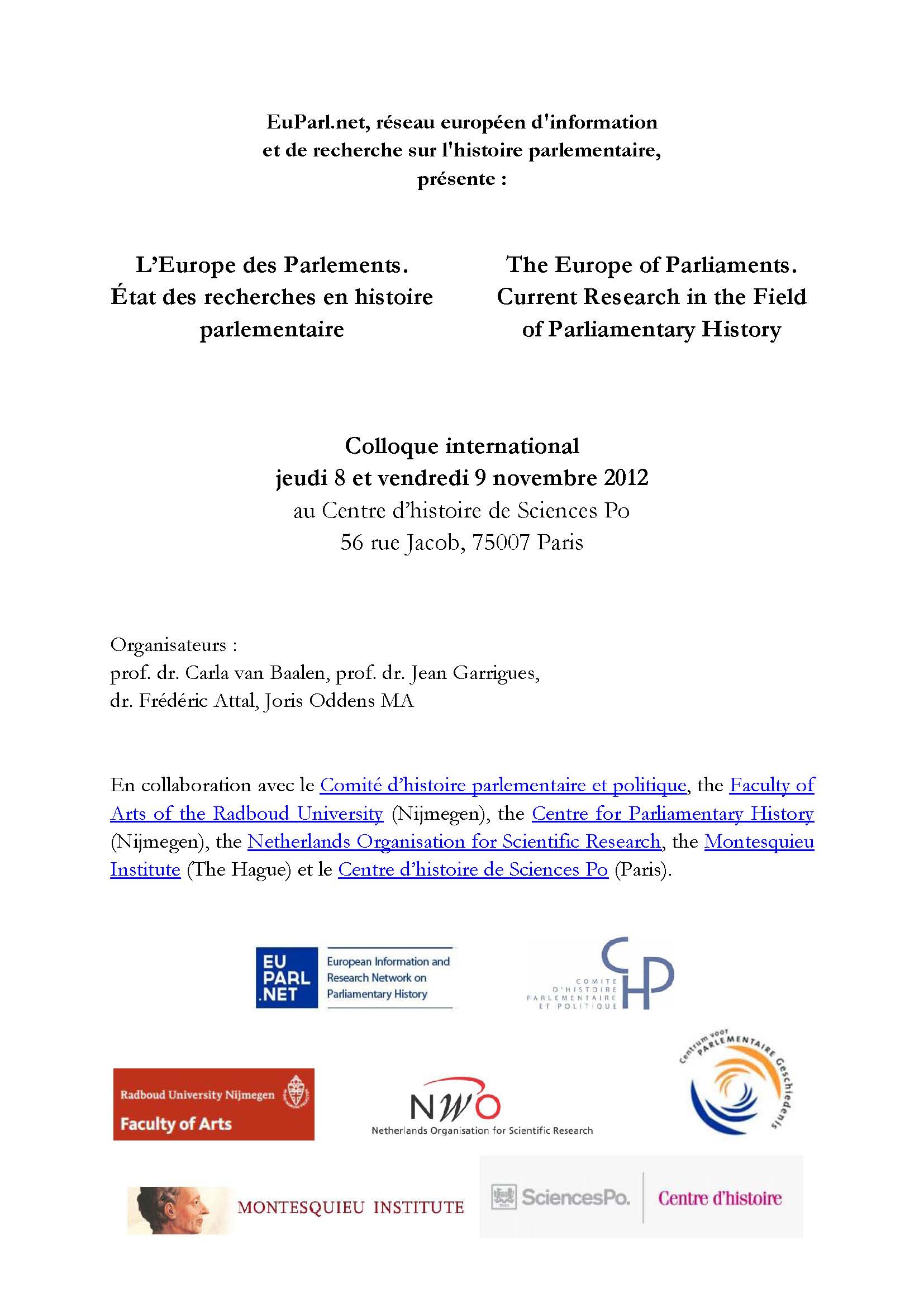 L’Europe des Parlements. Etat des recherches en histoire parlementaire